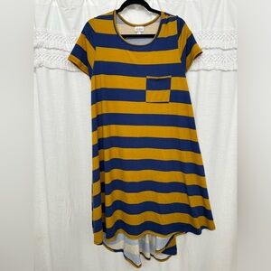 LuLaRoe Dress with Navy and Gold Stripes